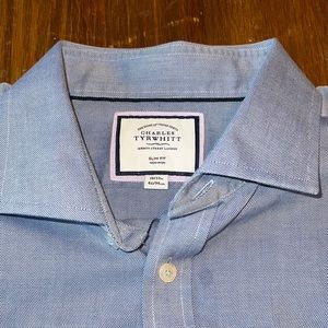 Charles Tyrwhitt Non-Iron Dress Shirt - 18/37. Blue slim fit 100% cotton